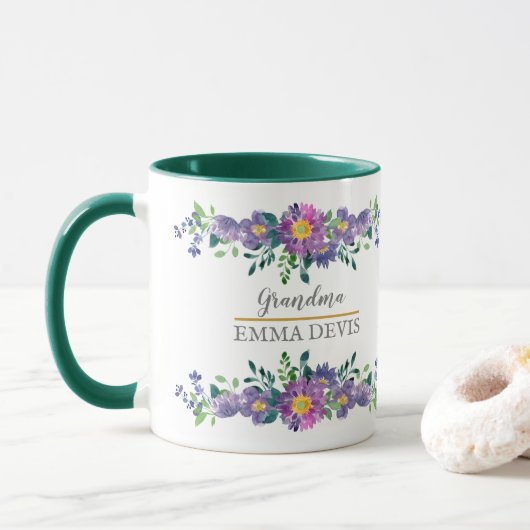 Mug Script floral d'aquarelle moderne élégante grand-m (Avec donut)