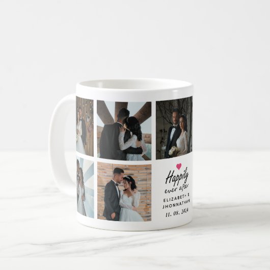 Mug Script Happily Ever Après Pink Heart Photo Collage (Devant gauche)