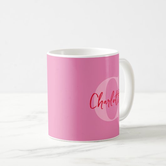 Mug Script manuscrit Quirky Whimsy Monogramme rose (Devant droit)