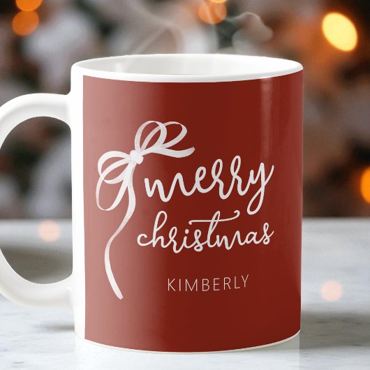 Mug Script moderne élégant Bow Red Joyeux Noël