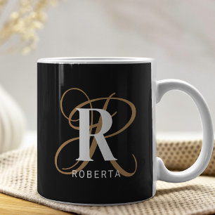 Mug Script moderne Monogramme Nom Black Gold
