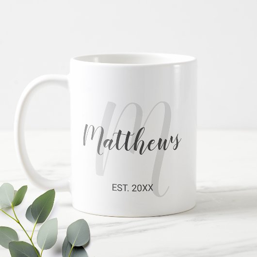 Mug Script moderne Monogramme personnalisé et nom de f