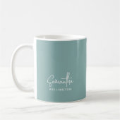 Mug Script moderne Monogramme Turquoise Mint Vert Nom (Gauche)