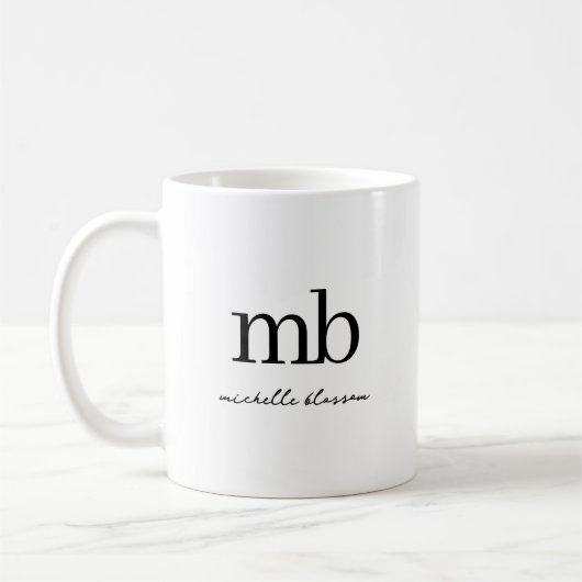 Mug Script moderne noir blanc tendance Monogramme init (Gauche)