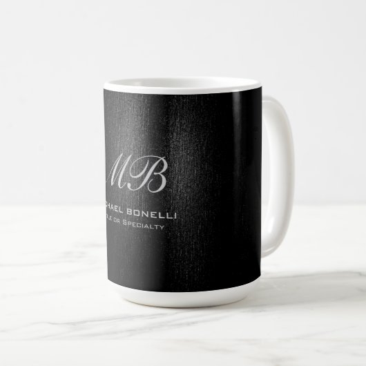Mug Script monogramme noir gris moderne mignon (Devant droit)