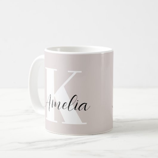Mug Script monogramme personnalisé Boho Taupe (Devant gauche)