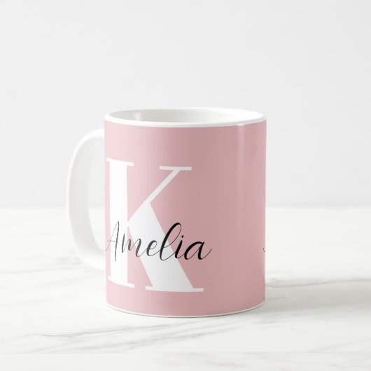 Mug Script Monogramme personnalisé rose (Devant gauche)