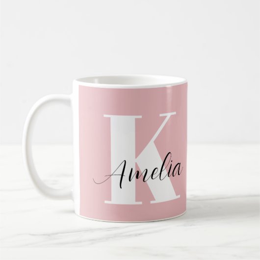 Mug Script Monogramme personnalisé rose (Gauche)