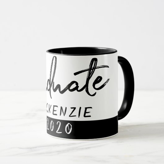 Mug Script noir diplômé | Classic Keepsaké avec année (Devant droit)