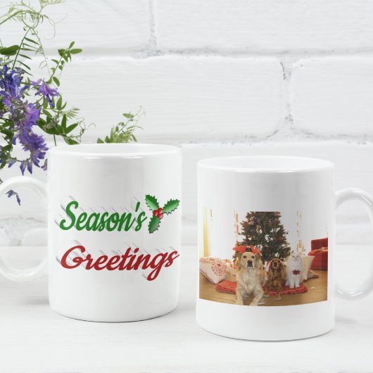 Mug Script photo de Noël Holly Joyeuses Fêtes