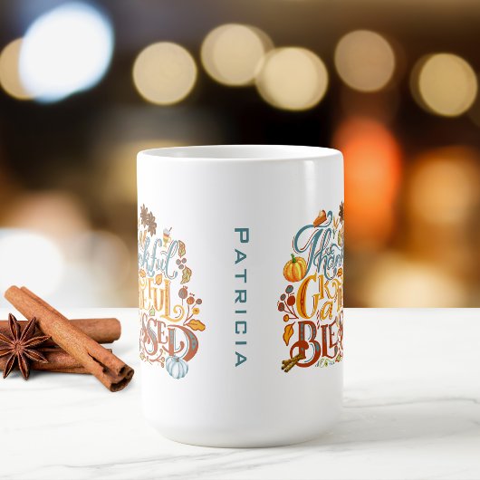 Mug Script Rétro Merci Grateful Monogramme béni