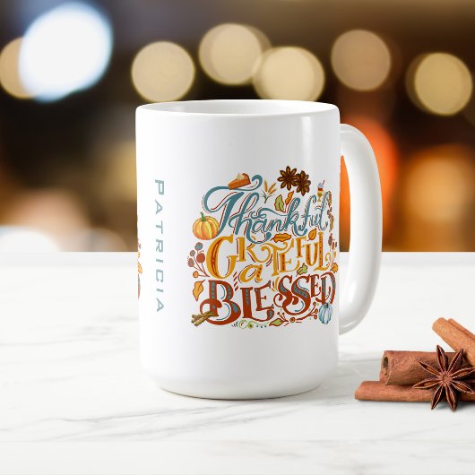 Mug Script Rétro Merci Grateful Monogramme béni