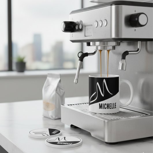 Mug script scindé noir et blanc élégant Monogramme