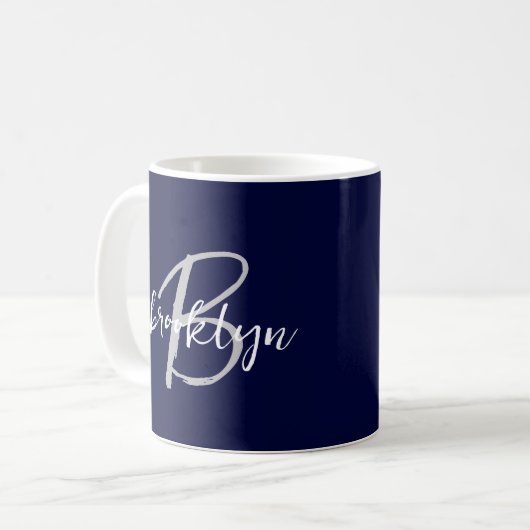 Mug Script tendance Monogramme Marine bleu gris blanc (Devant gauche)
