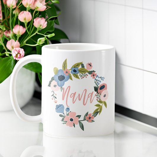 Mug Scripts de pinceau Nana Typographie Florale Wreath