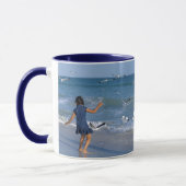 Mug Sea Beach Photo moderne blanc Initiale en bleu (Gauche)