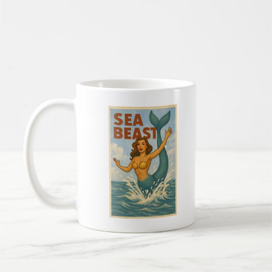 Mug Sea Beast Retro Mermaid | Funny Coastal Beach Life (Gauche)