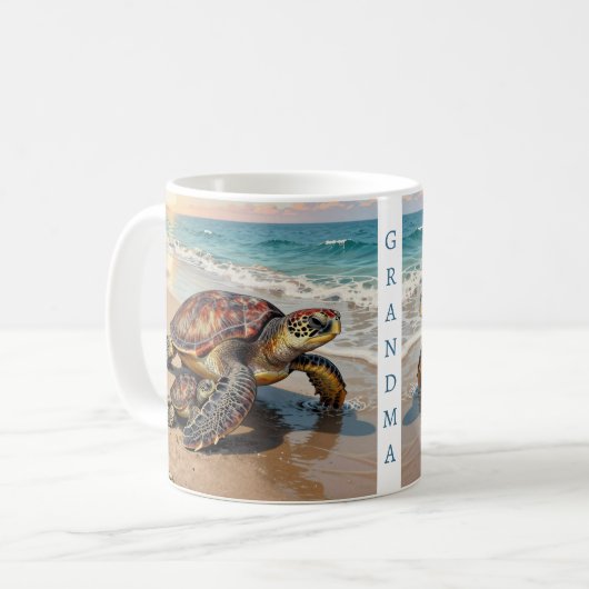 Mug Sea Turtle and Baby Illustration | Personalized (Devant gauche)