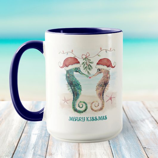 Mug Seahorse Kiss Mistletoe Noël côtier