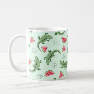Mug Seamless crocodile pattern with watermelon slices.