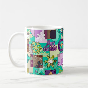 Mug Seamless Merry Christmas Snowflake dark green colo