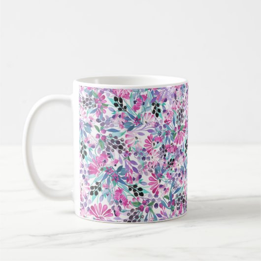 Mug Seamless pattern of purple flowers and berries,blu (Gauche)