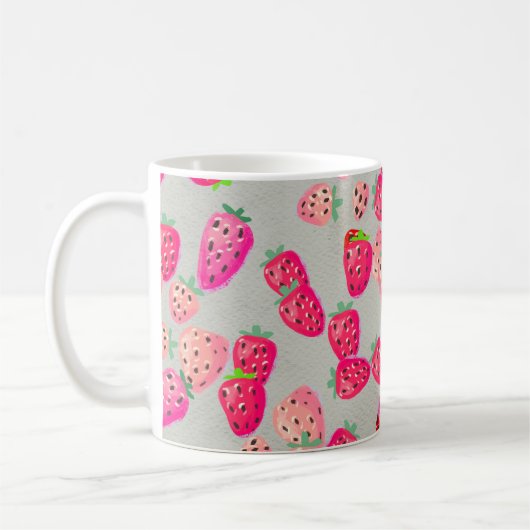 Mug Seamless pattern with ripe strawberry. Hand drawn (Gauche)
