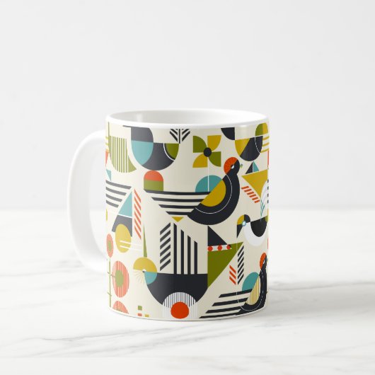 Mug Seamless pattern with stylized birds in retro bauh (Devant gauche)
