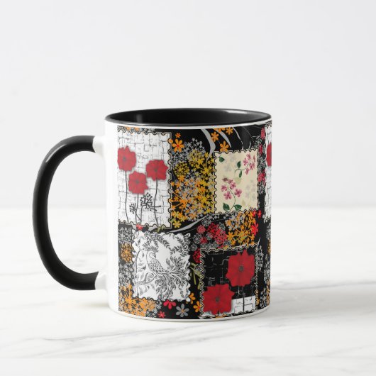 Mug Seamless retro vintage patchwork quilting poppies (Gauche)