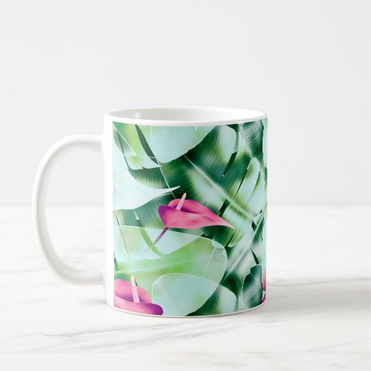 Mug Seamless tropical leaves pattern background, retro (Gauche)