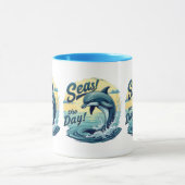 Mug Seas Day Retro Dolphin Océan esthétique (Centre)