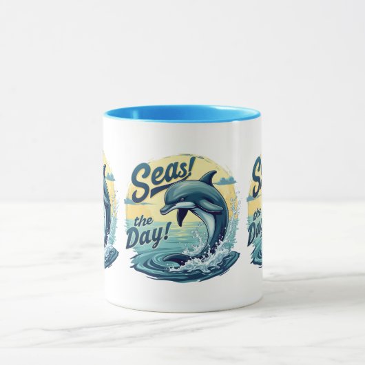 Mug Seas Day Retro Dolphin Océan esthétique (Centre)