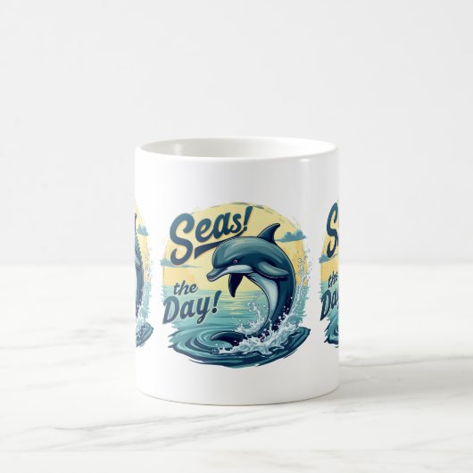 Mug Seas Day Retro Dolphin Océan esthétique (Centre)