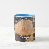 Mug Seashell Beach Script Photo Nom personnalisé Moder (Centre)