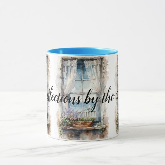 Mug Seaside Window View Watercolor Coastal Scene (Centre)