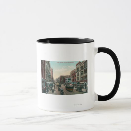 Mug Seattle, Washington Vue aérienne de la première av (Droite)