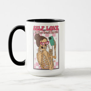 Mug Self Love est le meilleur Selfie Skeleton Retro Va