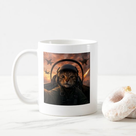 Mug Selfie Squad Chat Funny Fighter Pilote Mème Chat G (Avec donut)