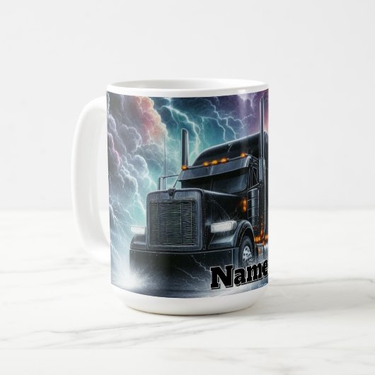 Mug Semi Camion dans une tempête de foudre vibrante (Devant gauche)