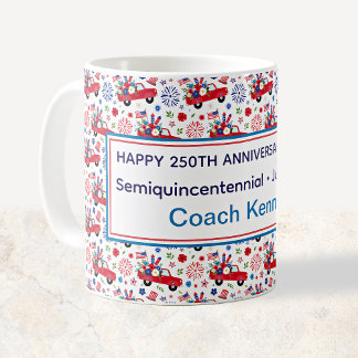 Mug Semiquincentennial Red Trucks Whimsical Patriotic