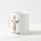 Mug Senior Citoyen Joyeux dans une Robe Confortable (Devant gauche)