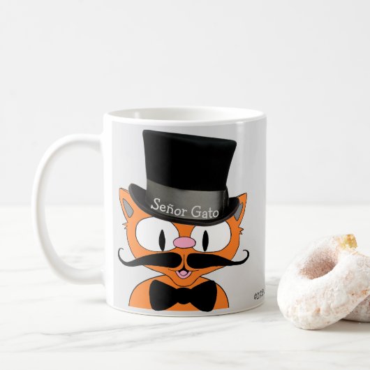 Mug Señor Gato Cartographie Mustache Chat Top Chapeau  (Avec donut)
