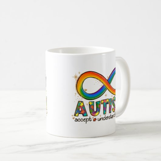 Mug Sensibilisation sur l'autisme Accepter, Amour, Com (Devant droit)