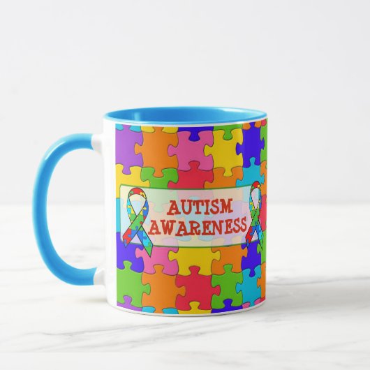 Mug Sensibilisation sur l'autisme Ruban Puzzle Pièces (Gauche)