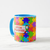 Mug Sensibilisation sur l'autisme Ruban Puzzle Pièces (Devant gauche)