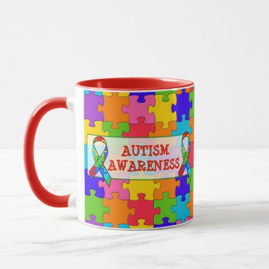Mug Sensibilisation sur l'autisme Ruban Puzzle Pièces  (Gauche)