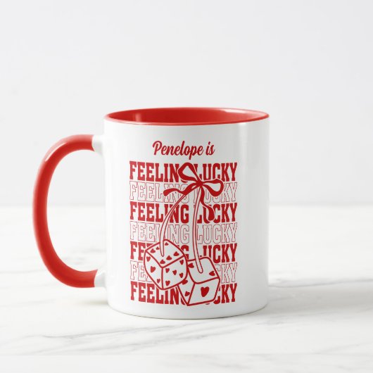 Mug Sentiment personnalisé Lucky Dice Cherry Red Bow M (Gauche)