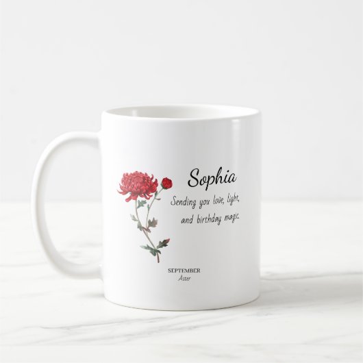 Mug September Aster Personalized Birthday (Gauche)