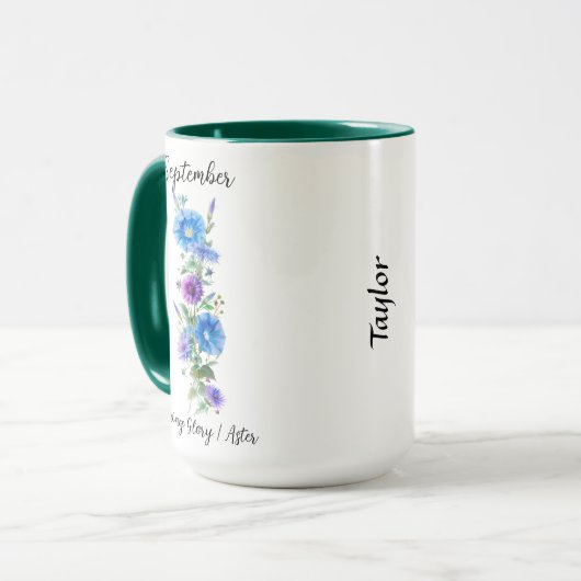 Mug Septembre Fleur de naissance Matin Gloire et aster (Devant gauche)
