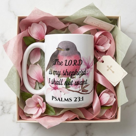 Mug Sérénité fidèle : Psaumes 23:1 Boug d'oiseaux
